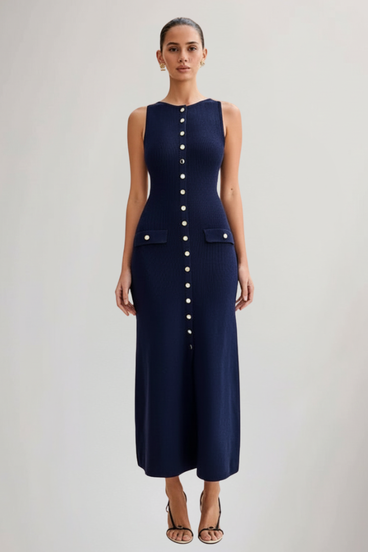 Gianna | Mouwloze Geribde Gebreide Maxi Jurk voor Dames – Casual Zomerse Bodycon Lange Jurk