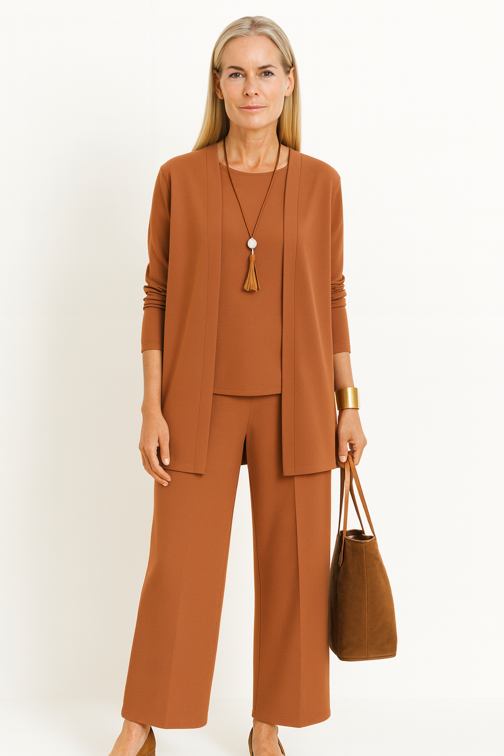 Lona | Luxe 3-delige set voor dames – elegante blazer, mouwloze top en broek met wijde pijpen