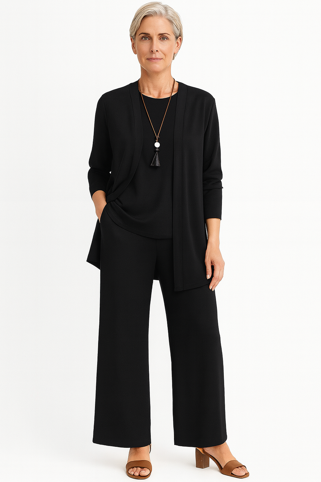 Lona | Luxe 3-delige set voor dames – elegante blazer, mouwloze top en broek met wijde pijpen