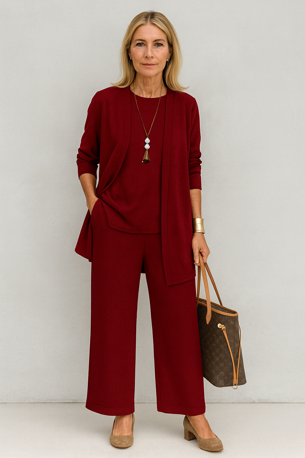 Lona | Luxe 3-delige set voor dames – elegante blazer, mouwloze top en broek met wijde pijpen