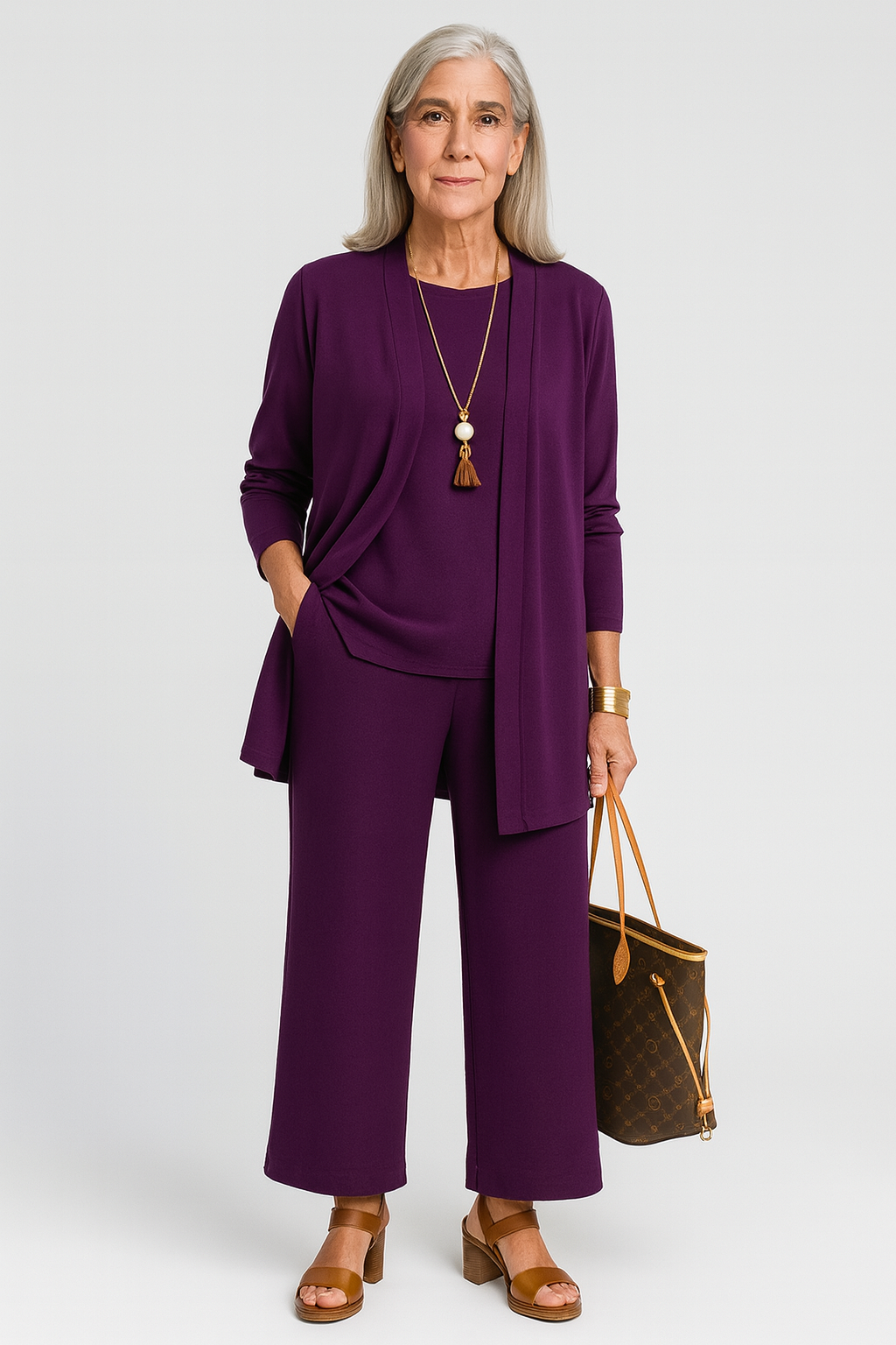 Lona | Luxe 3-delige set voor dames – elegante blazer, mouwloze top en broek met wijde pijpen