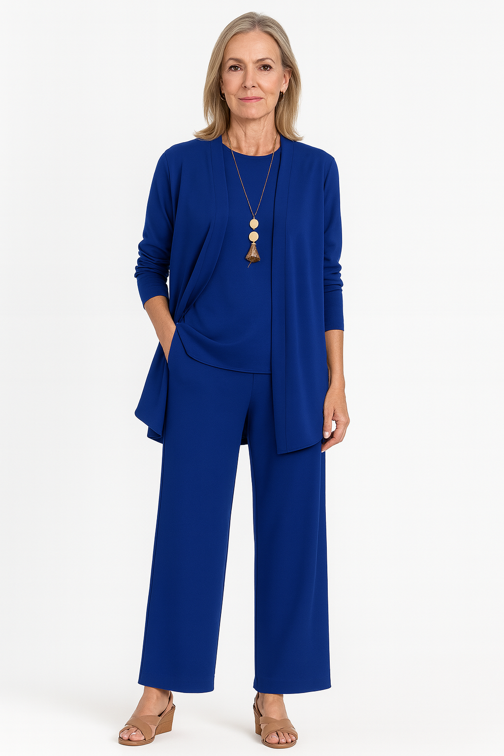 Lona | Luxe 3-delige set voor dames – elegante blazer, mouwloze top en broek met wijde pijpen