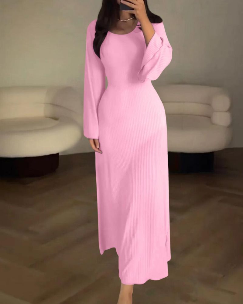 Anniston | Elegante Midi Jurk voor Dames – Lange Mouwen, V-Hals