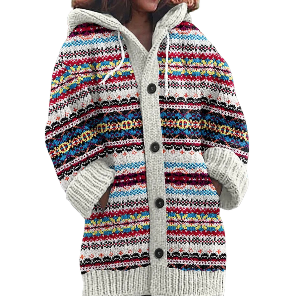 Feline | Warme Gebreide Damesjas met Patroon – Grofgebreide Winterjas