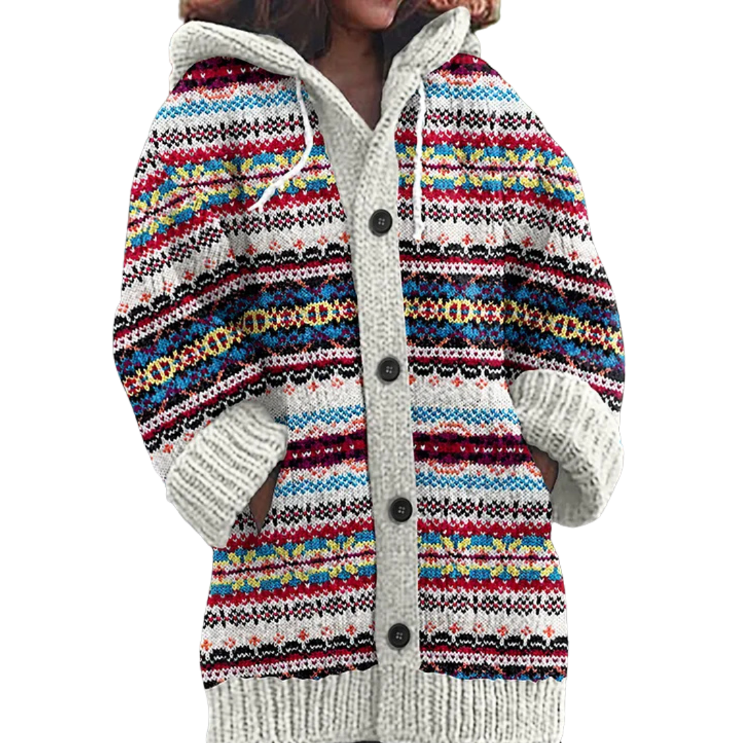 Feline | Warme Gebreide Damesjas met Patroon – Grofgebreide Winterjas