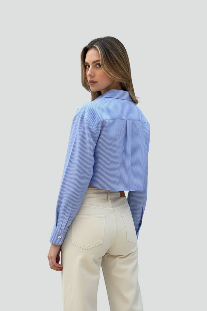 Naomi | Gestreepte Cropped Overhemdblouse voor Dames – Casual Lange Mouwen Blouse