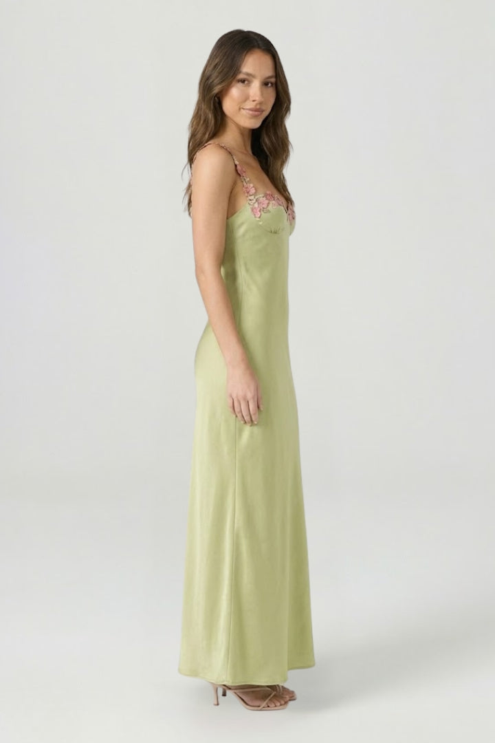 Maelis | Bloemen Droom Geborduurde Maxi Jurk – Mouwloze Slim-Fit Bodycon Gown