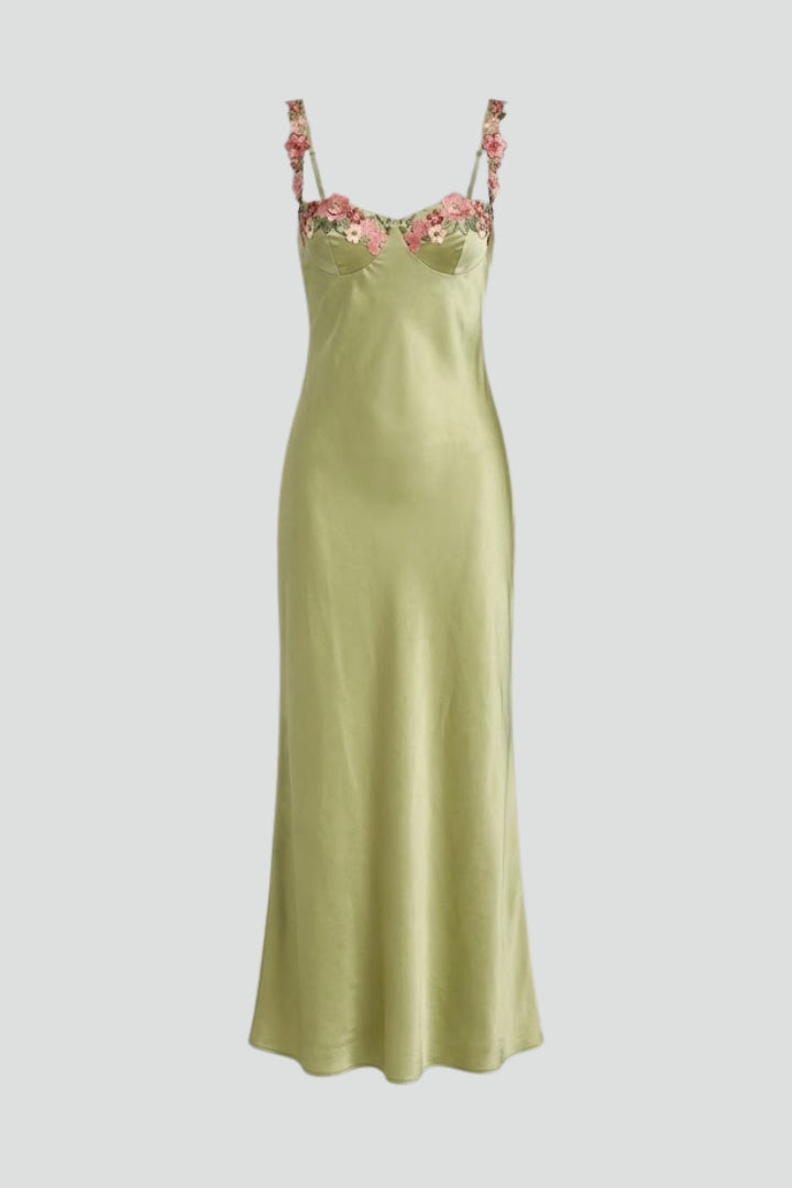 Maelis | Bloemen Droom Geborduurde Maxi Jurk – Mouwloze Slim-Fit Bodycon Gown