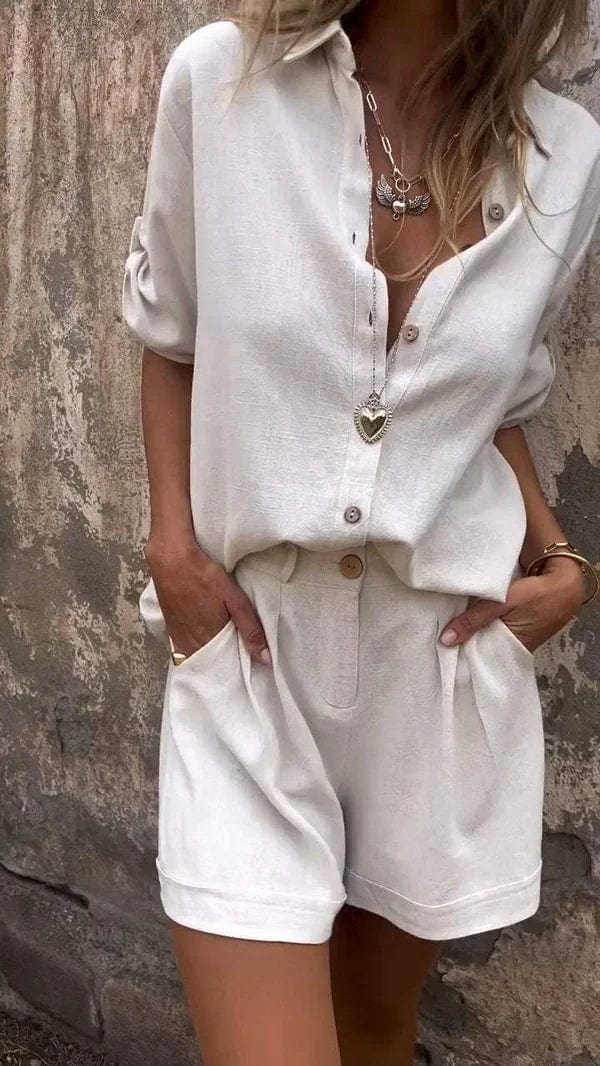 Fiorenna | Dames Elegante Linnen Set – Lichtgewicht Bijpassend Shirt & Broek Outfit