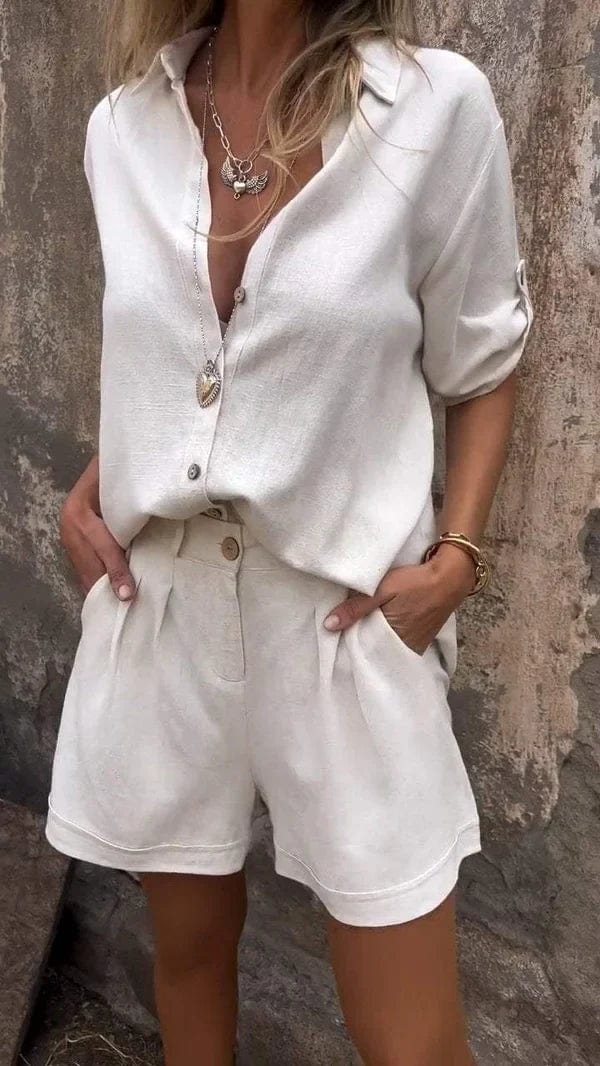 Fiorenna | Dames Elegante Linnen Set – Lichtgewicht Bijpassend Shirt & Broek Outfit