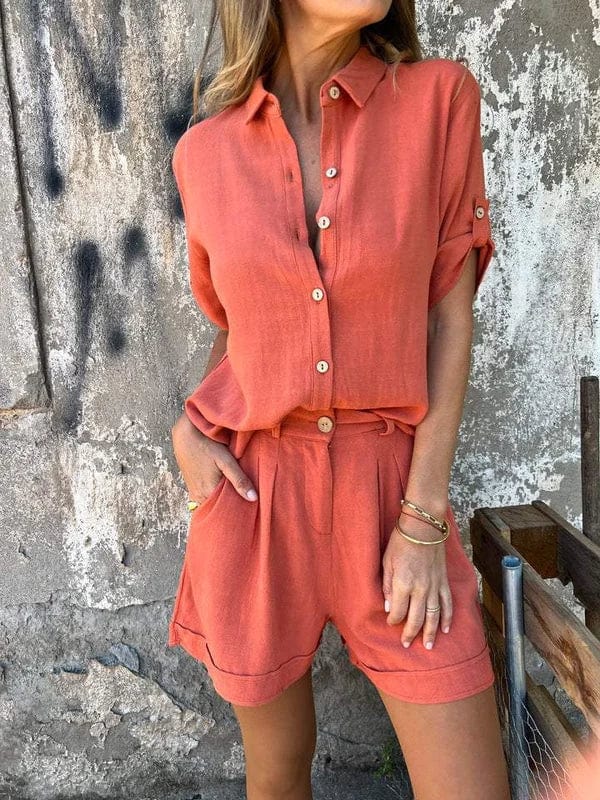 Fiorenna | Dames Elegante Linnen Set – Lichtgewicht Bijpassend Shirt & Broek Outfit