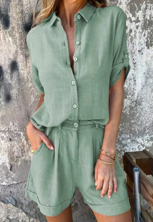 Fiorenna | Dames Elegante Linnen Set – Lichtgewicht Bijpassend Shirt & Broek Outfit