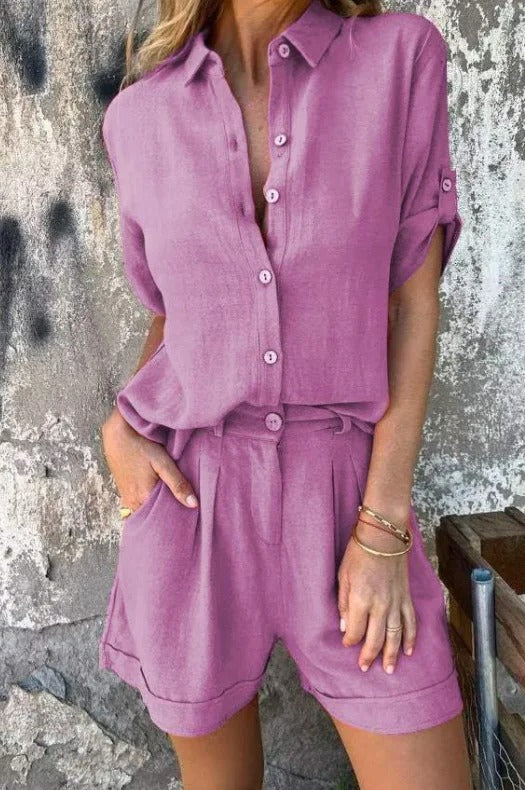 Fiorenna | Dames Elegante Linnen Set – Lichtgewicht Bijpassend Shirt & Broek Outfit