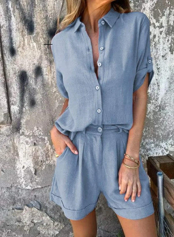 Fiorenna | Dames Elegante Linnen Set – Lichtgewicht Bijpassend Shirt & Broek Outfit