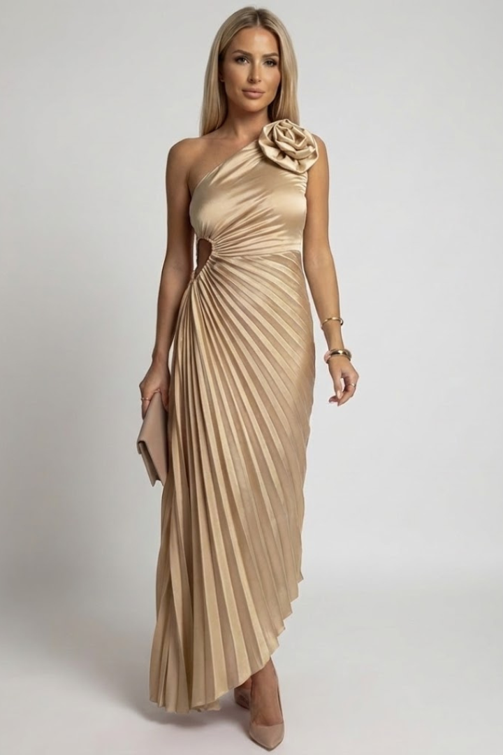 Calista | One-shoulder geplooide maxi avondjurk voor dames