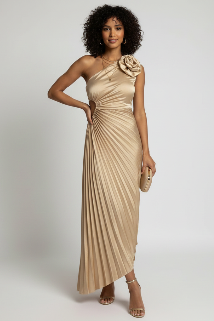 Calista | One-shoulder geplooide maxi avondjurk voor dames