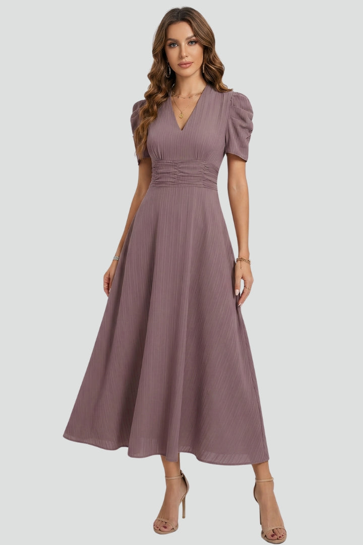 Ysera | Dames midi-jurk – geplooide taille zwierige jurk, elegante A-lijn zomerjurk