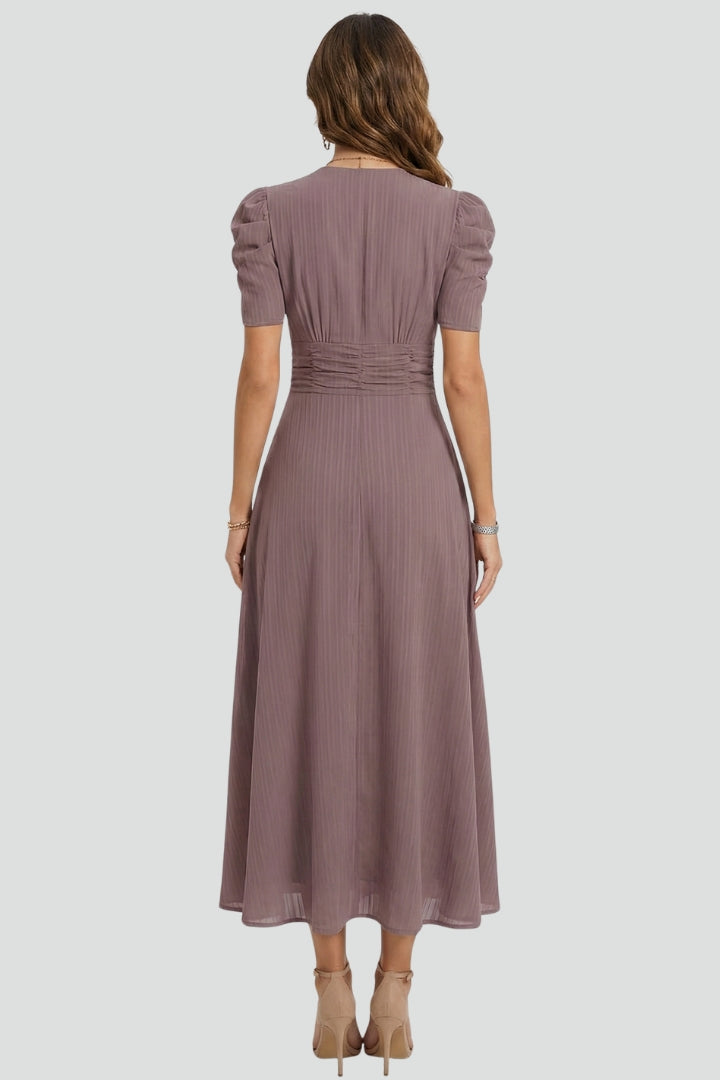 Ysera | Dames midi-jurk – geplooide taille zwierige jurk, elegante A-lijn zomerjurk