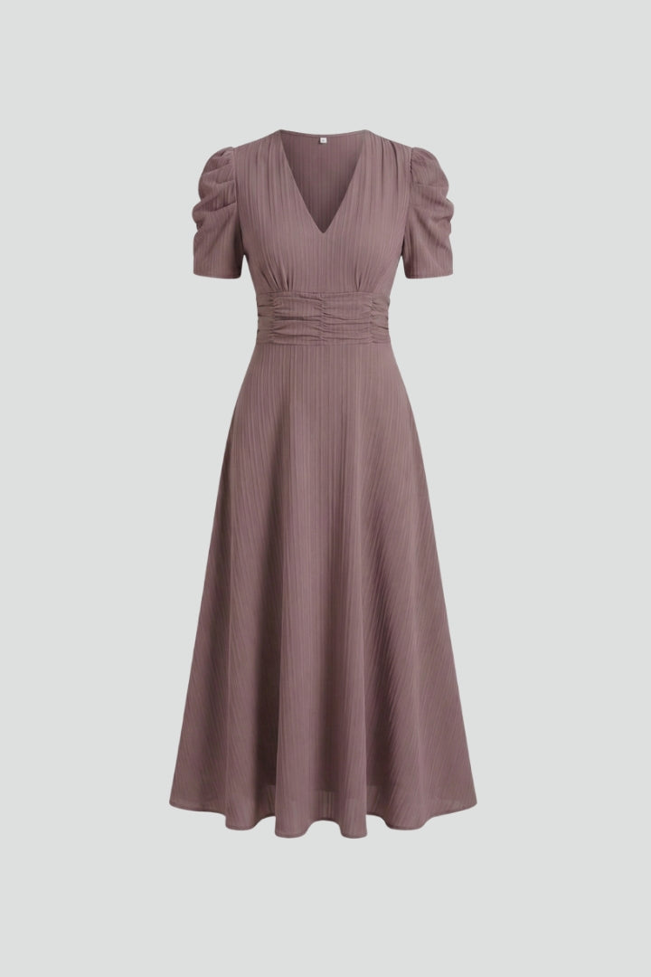 Ysera | Dames midi-jurk – geplooide taille zwierige jurk, elegante A-lijn zomerjurk