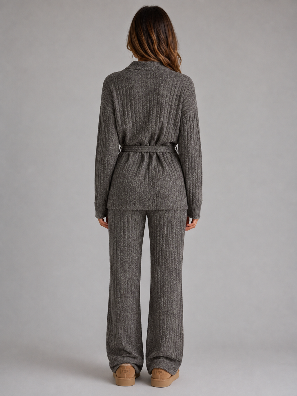 Amber | Dames Co-ord Set met Gebreide Coltrui en Flared Wijde Broek