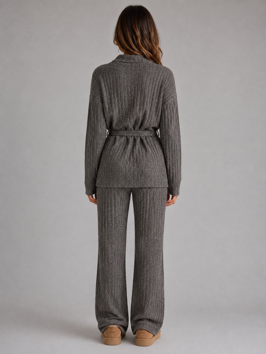 Amber | Dames Co-ord Set met Gebreide Coltrui en Flared Wijde Broek