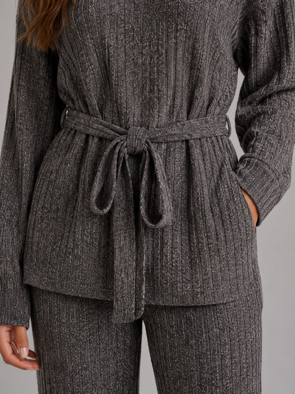 Amber | Dames Co-ord Set met Gebreide Coltrui en Flared Wijde Broek