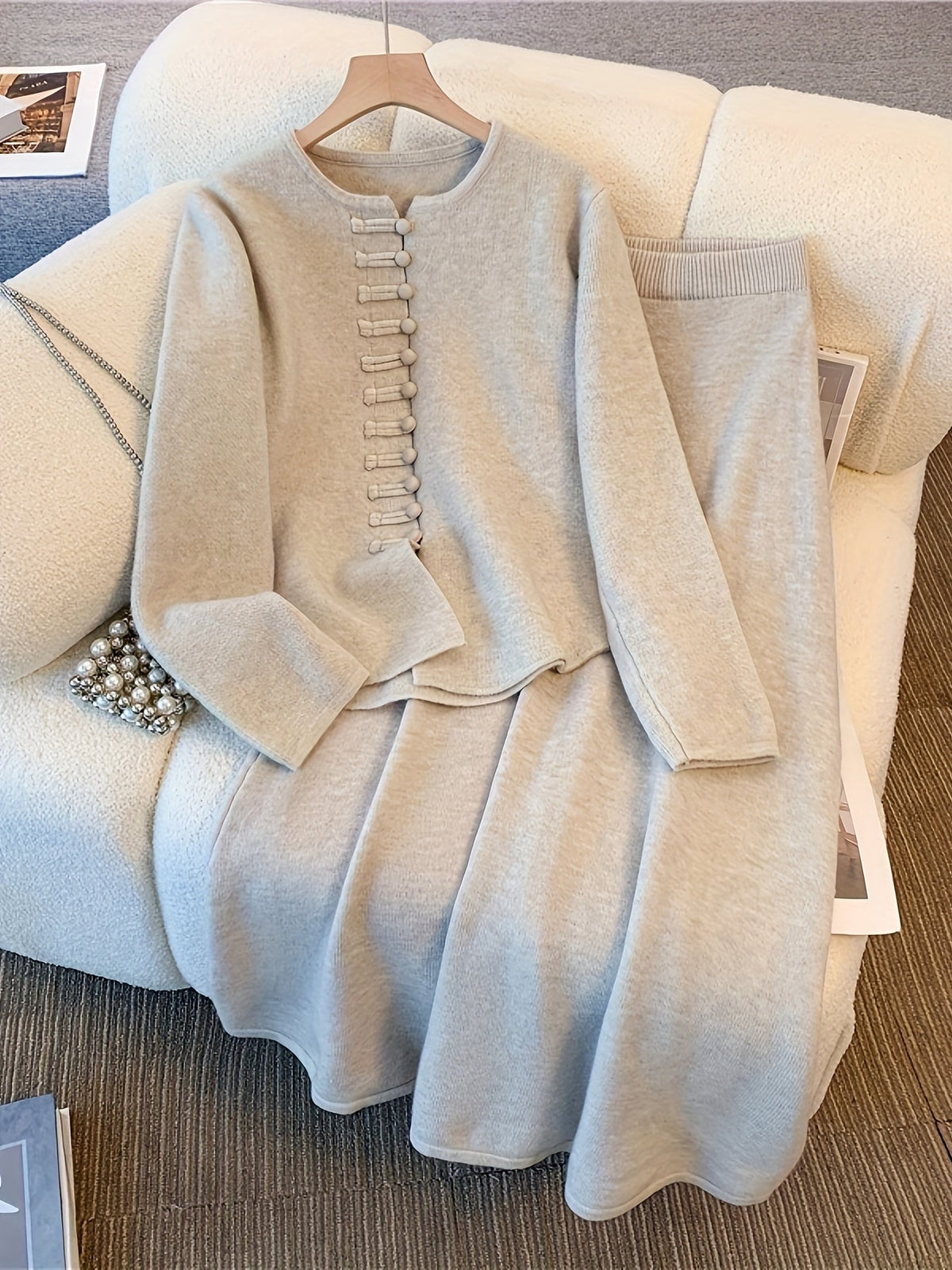 Marilène | 2-delige gebreide set voor dames, bestaande uit een top en een rok met asymmetrische zoom