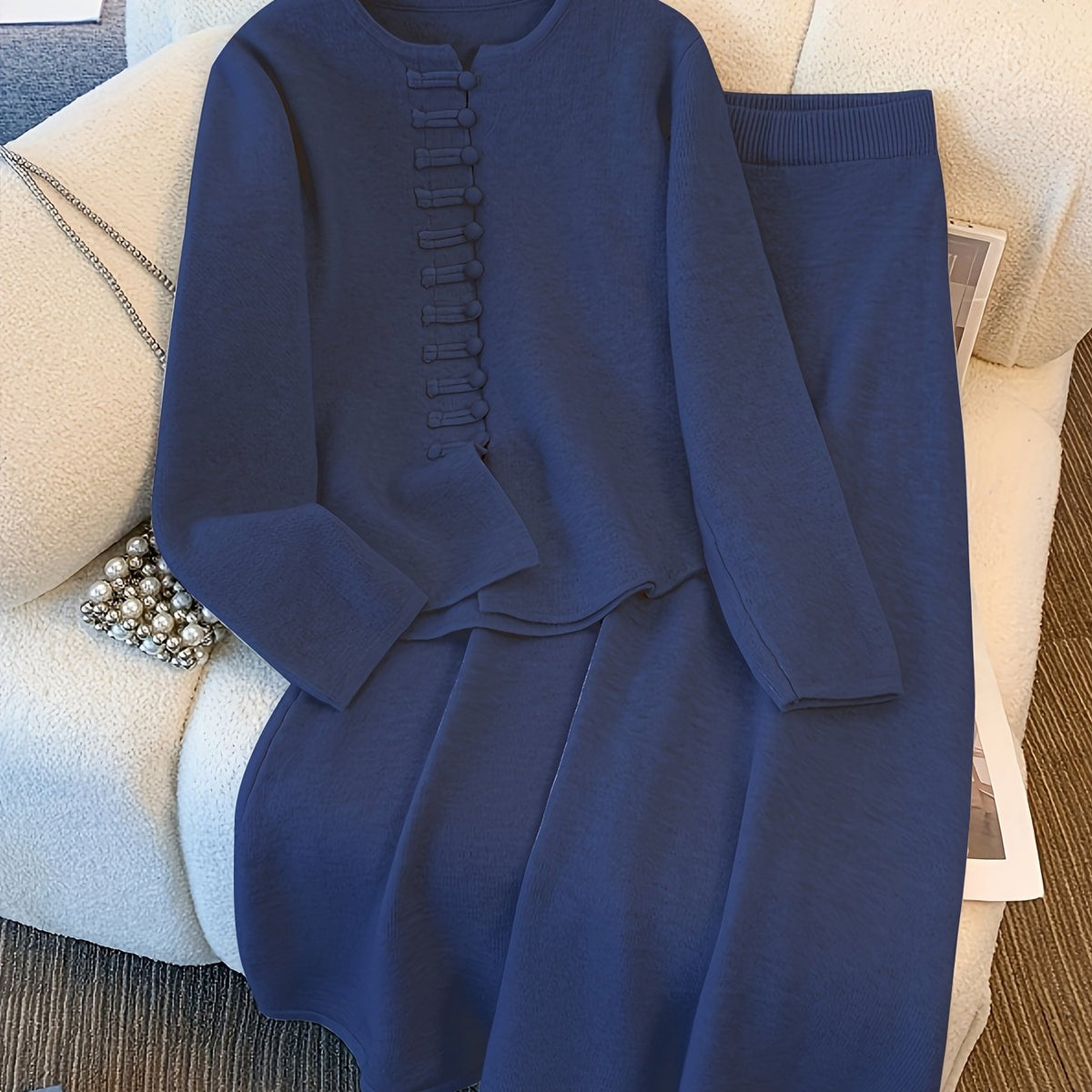 Marilène | 2-delige gebreide set voor dames, bestaande uit een top en een rok met asymmetrische zoom
