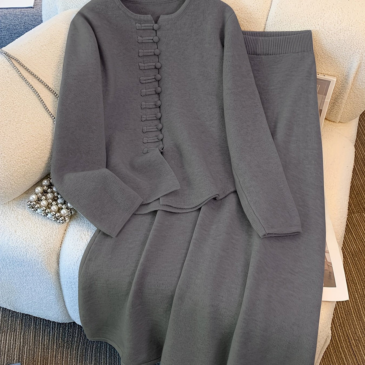 Marilène | 2-delige gebreide set voor dames, bestaande uit een top en een rok met asymmetrische zoom