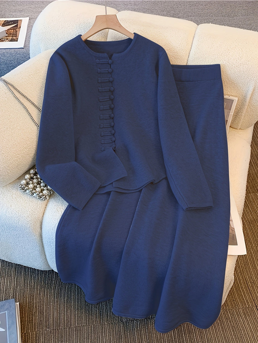 Marilène | 2-delige gebreide set voor dames, bestaande uit een top en een rok met asymmetrische zoom
