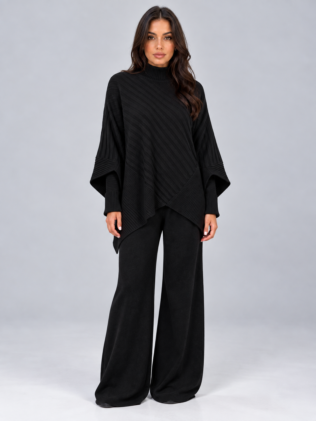 Aline | Dames Gebreide 2-Delige Set met Asymmetrische Trui en Wijde Broek