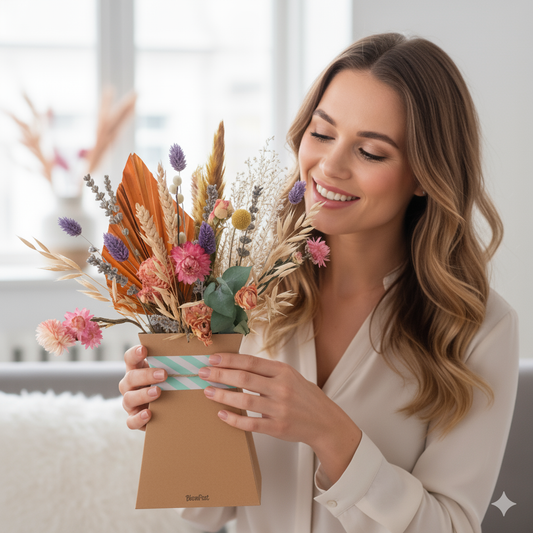 Droogbloemen boeket incl. vouwvaas