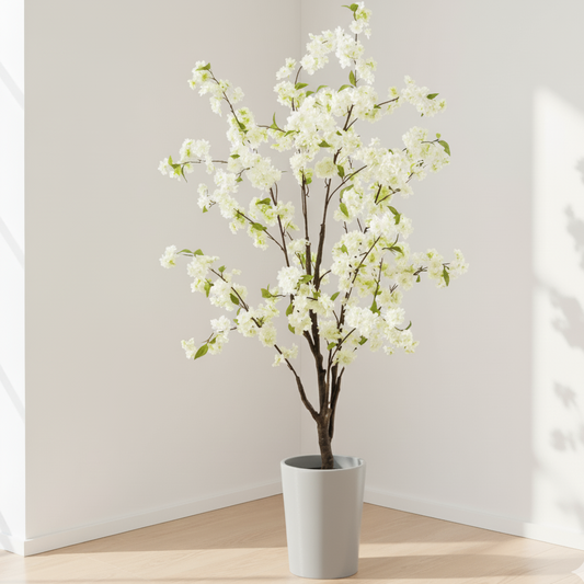 Kunstplant - Prunus - Kersenbloesem - Wit - 135cm