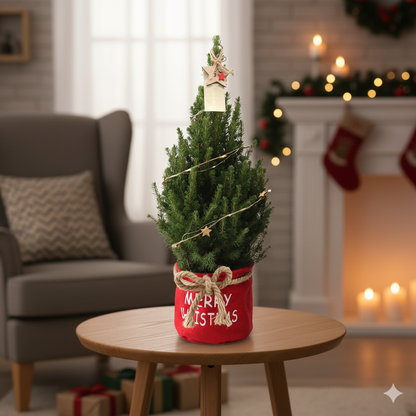 Kleine Kerstboom in Xmas Bag rood - Lichtjes