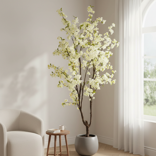 Kunstplant - Prunus - Kersenbloesem - Wit - 210cm