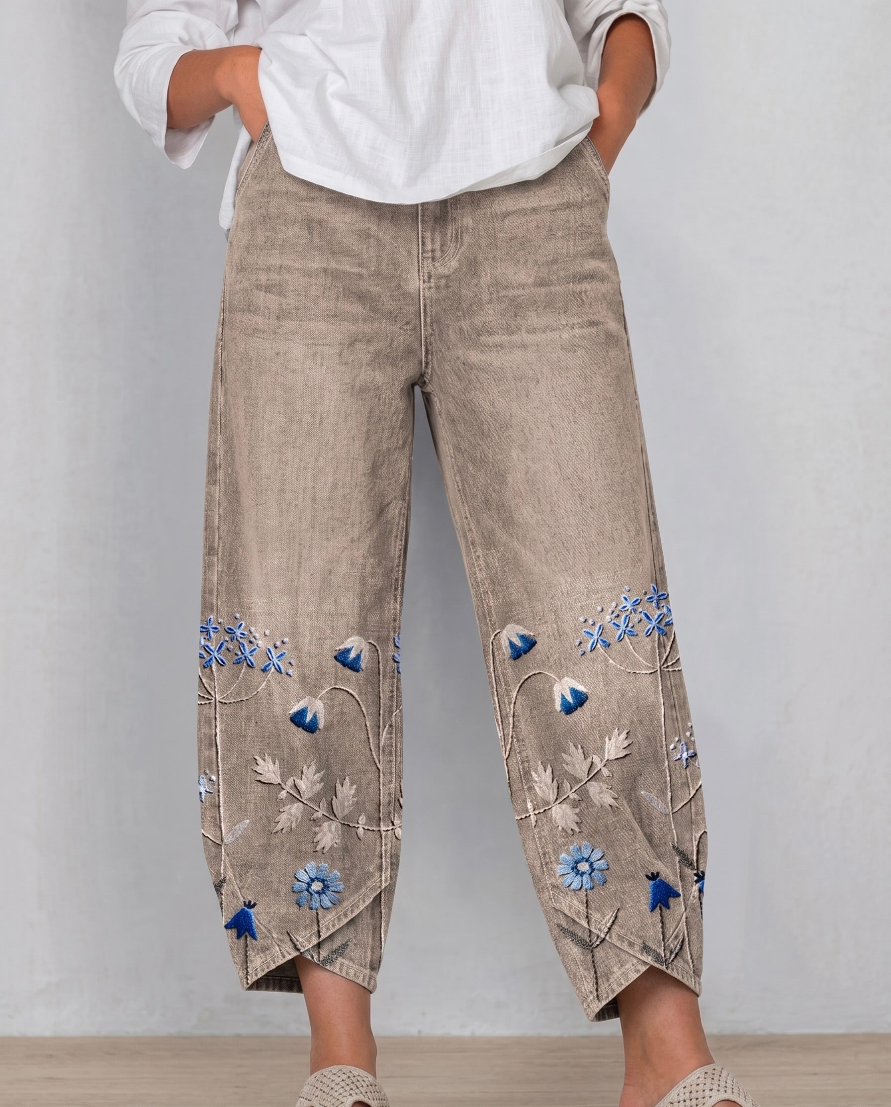 Eva | Dames Geborduurde Broek – Casual Chic Katoenen Broek met Lichte Stretch