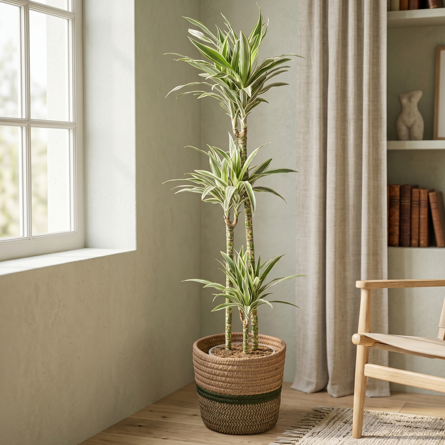 Dracaena Deremensis White Stripe + mand Ø24cm - ↕130 - 150cm