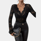 Winnie | Elegante Kanten Top Dames – V-Hals Blouse met Lange Mouwen