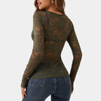Winnie | Elegante Kanten Top Dames – V-Hals Blouse met Lange Mouwen