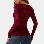 Winnie | Elegante Kanten Top Dames – V-Hals Blouse met Lange Mouwen