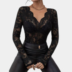 Winnie | Elegante Kanten Top Dames – V-Hals Blouse met Lange Mouwen