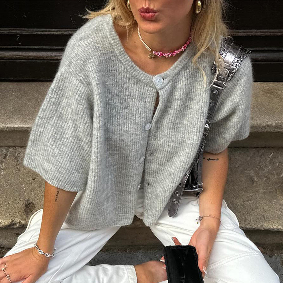 Frensje | Dames Cardigan met Korte Mouwen – Lichtgewicht Gebreid Vest