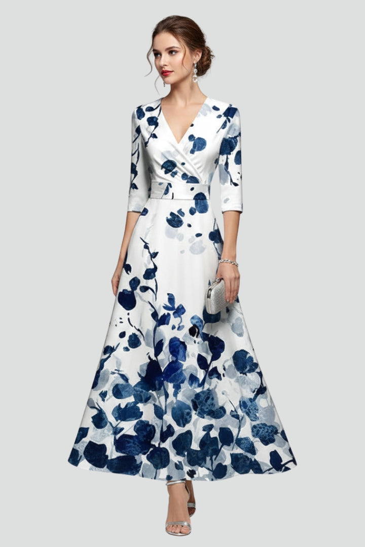 Demi | Dames Maxi Jurk met Bloemenprint – Getailleerde Taille Midi Mouw