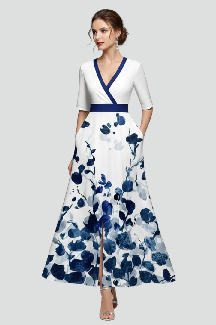 Demi | Dames Maxi Jurk met Bloemenprint – Getailleerde Taille Midi Mouw