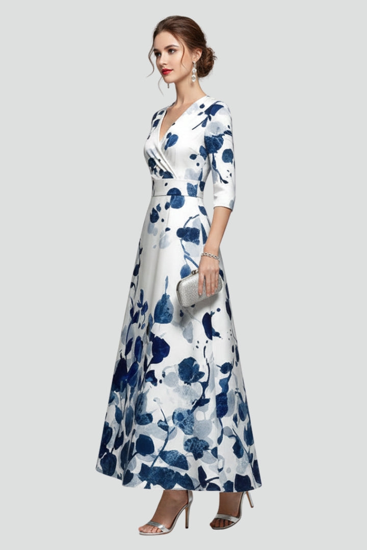 Demi | Dames Maxi Jurk met Bloemenprint – Getailleerde Taille Midi Mouw
