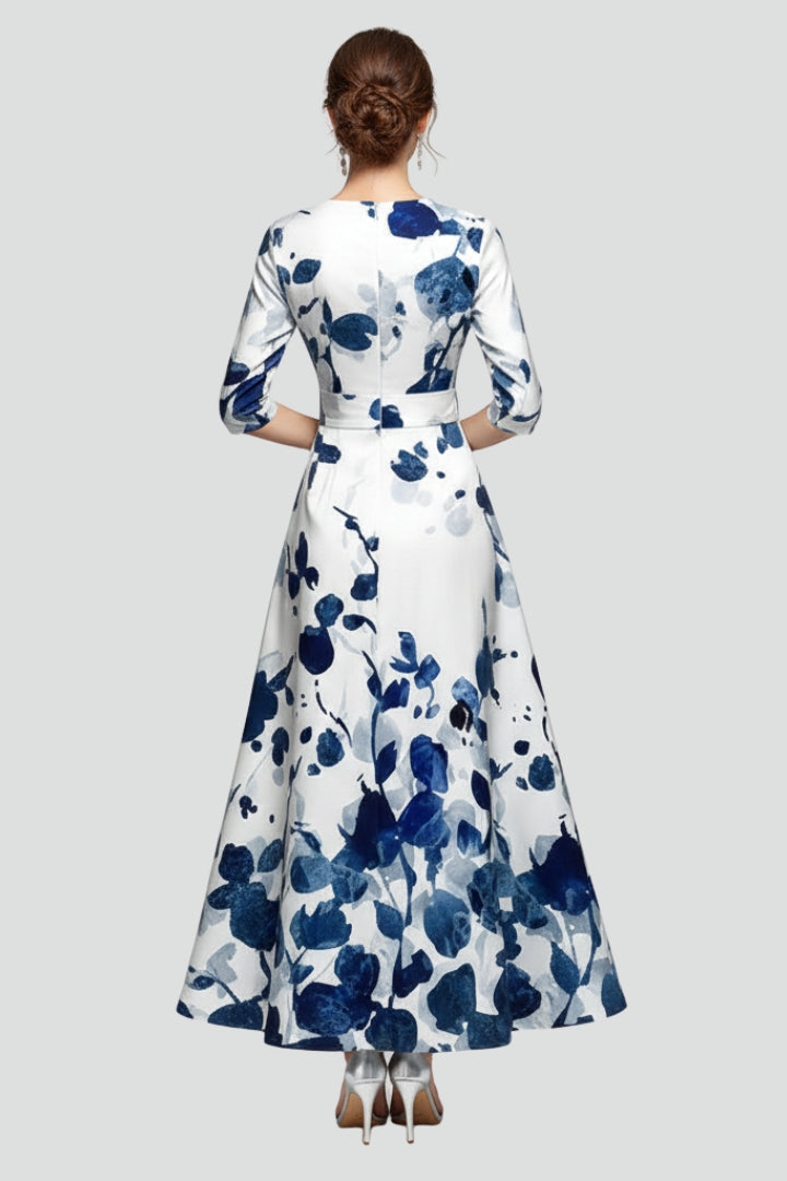 Kyra | Dames bloemen lange jurk – getailleerde maxi-jurk met taille