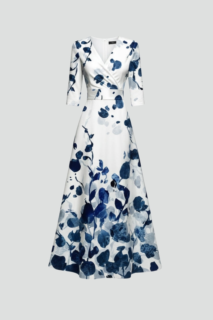 Demi | Dames Maxi Jurk met Bloemenprint – Getailleerde Taille Midi Mouw