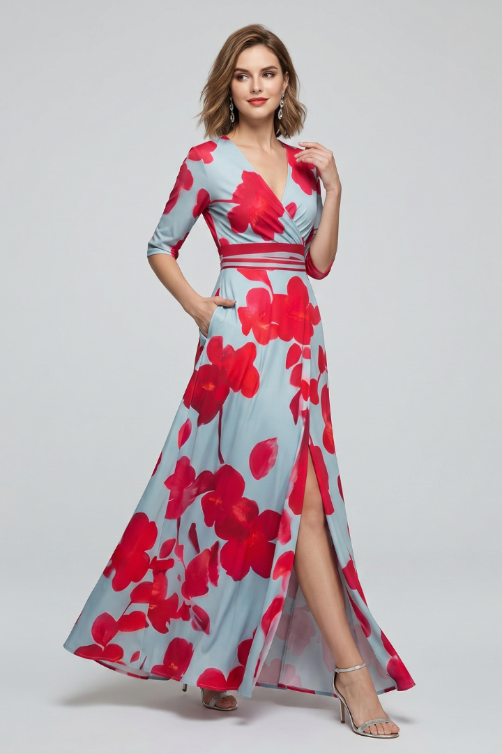 Demi | Dames Maxi Jurk met Bloemenprint – Getailleerde Taille Midi Mouw