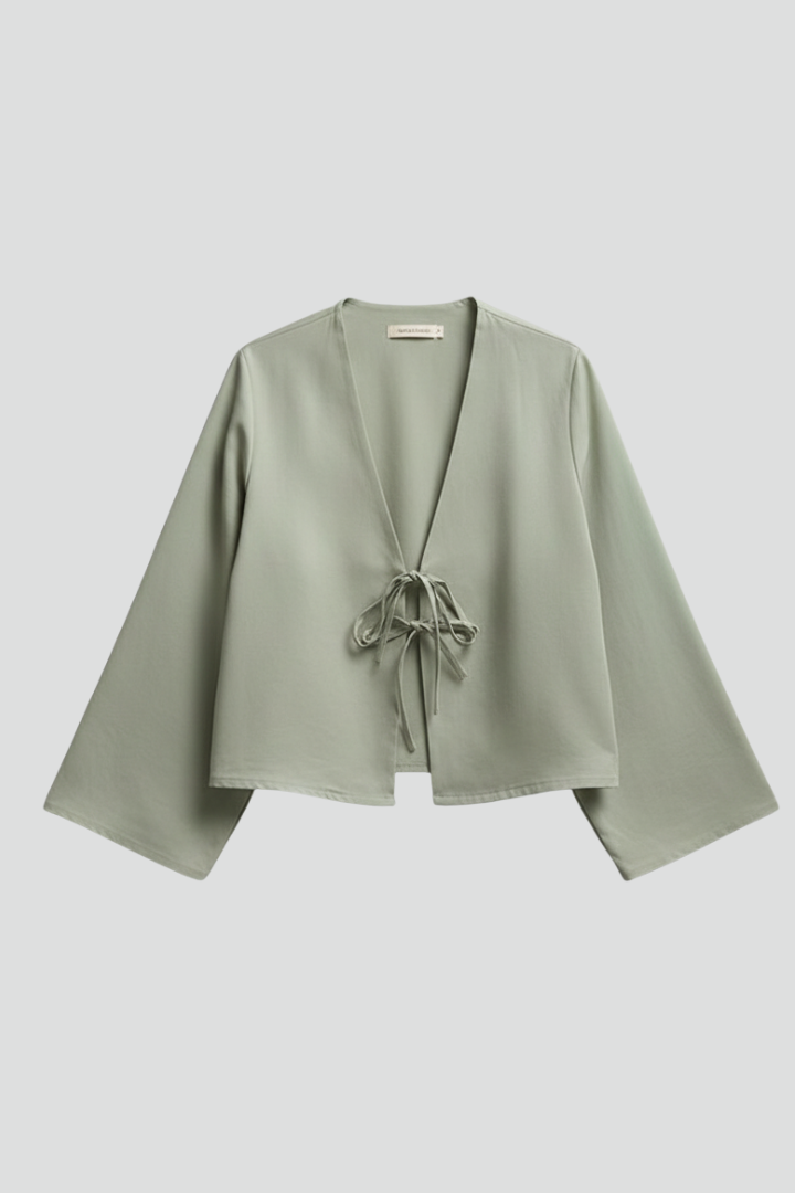 Rayae | Dames diepe V-hals blouse met veterdetail – lange mouwen