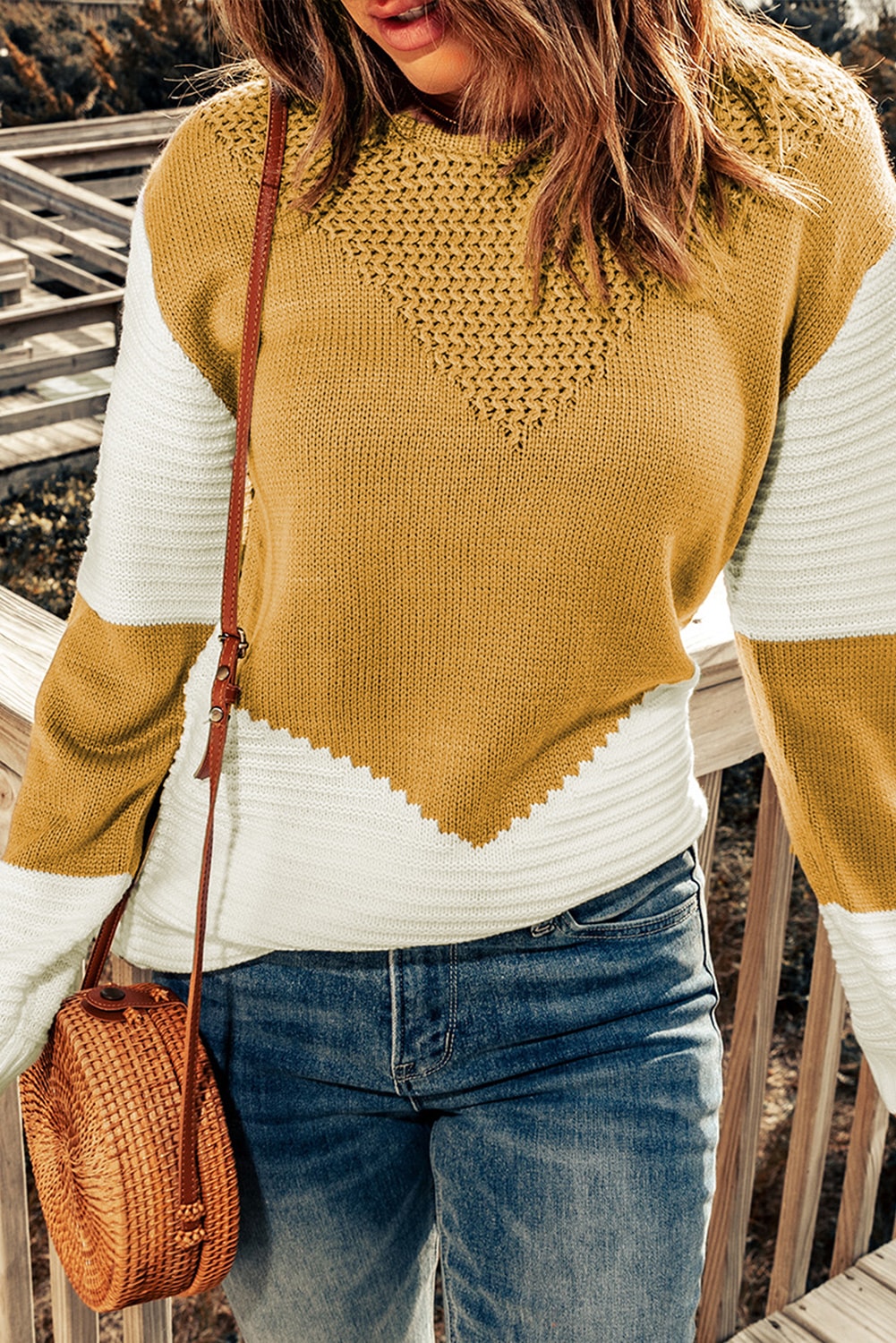 Geesina | Gebreide Damestrui met Chevronpatroon – Tweekleurige Pullover
